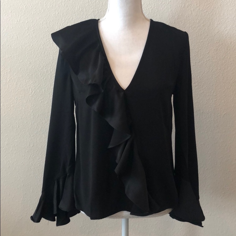 Black Ruffle Bell Sleeve Top